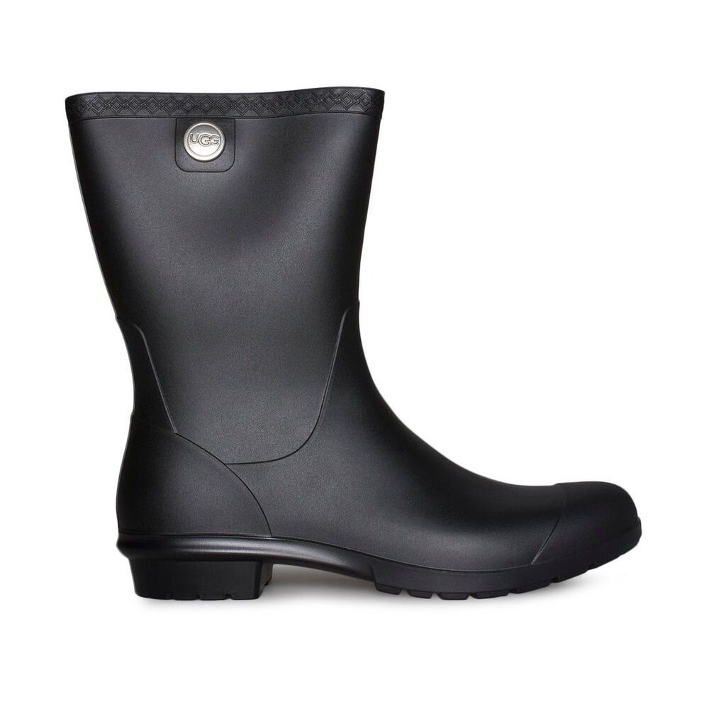 UGG Women's Sienna Matte Black Waterproof Mid-Calf Pull On Rubber Rainboots 7.5